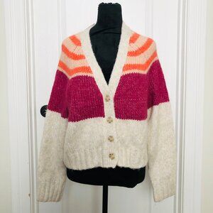 American Eagle Colorblock Striped Chunky Knit Cardigan Sweater Womens Medium NEW